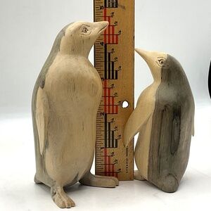 hand carved wood penguin figurines